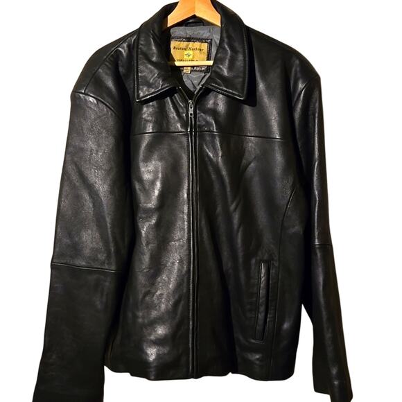 Boston Harbour Black Genuine Leather Jacket, Size Large - Picture 1 of 11